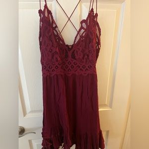 Free People Burgundy Lace-Top Slip Dress